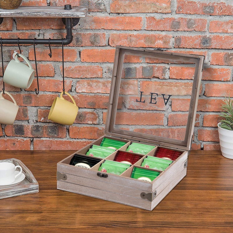 handrong Tea Box Organizer - Rustic Tea Bag Storage,Teas Bag Holder for Coffee Sugar Pods Packets & More â€“ Elegant Tea Storage Solution for Home & Kitchen (Gray) - Image 3